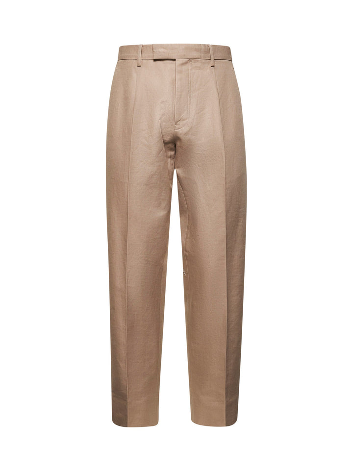 Zegna Men Beige Cotton And Linen One-Pleat Trousers