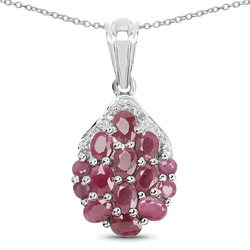 2.54 Carat Genuine Ruby &amp; White Diamond .925 Sterling Silver Pendant