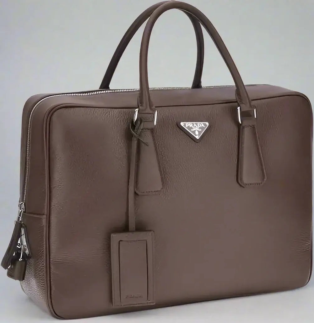 PRADA men's brown to handle brown leather Handbag