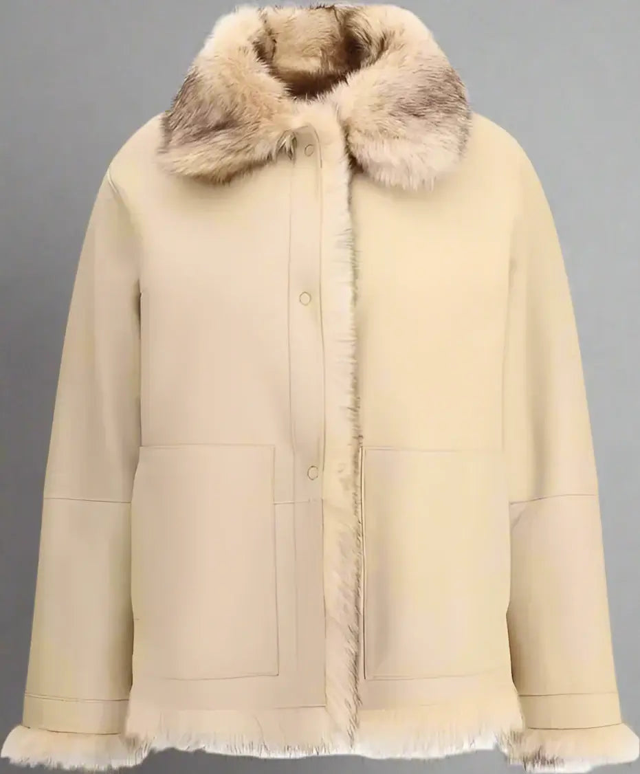 Beige coat with fur collar