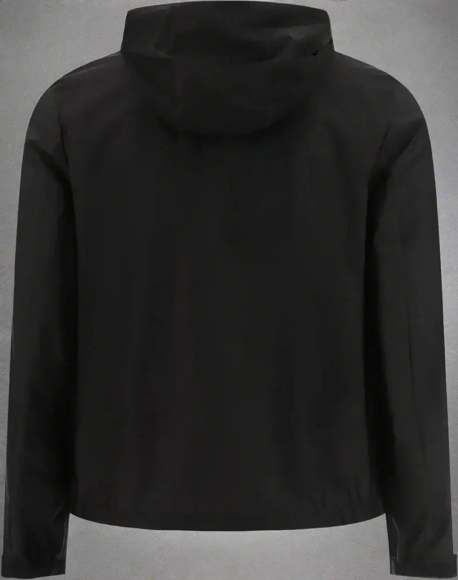 Black jacket with a hood on a white background