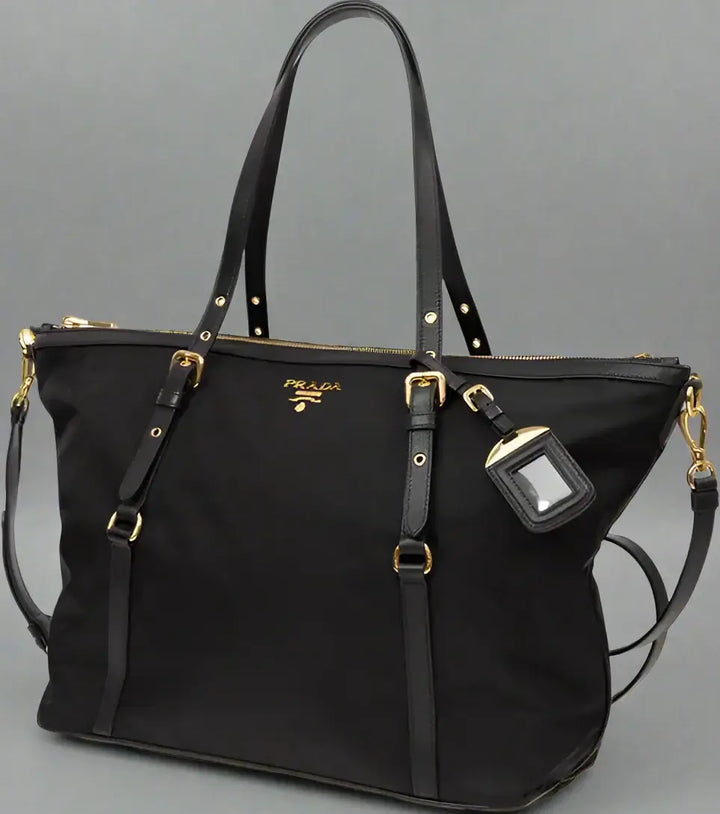 PRADA women's black Nylon Gallery Pocono Tote Bag