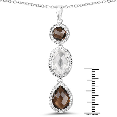 12.14 Carat Genuine Crystal Quartz &amp; Smoky Quartz .925 Sterling Silver Pendant