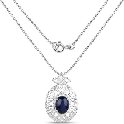 4.50 Carat Genuine Blue Sapphire .925 Sterling Silver Pendant