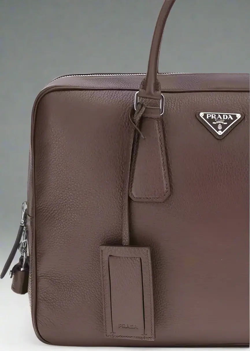 PRADA men's brown to handle brown leather Handbag
