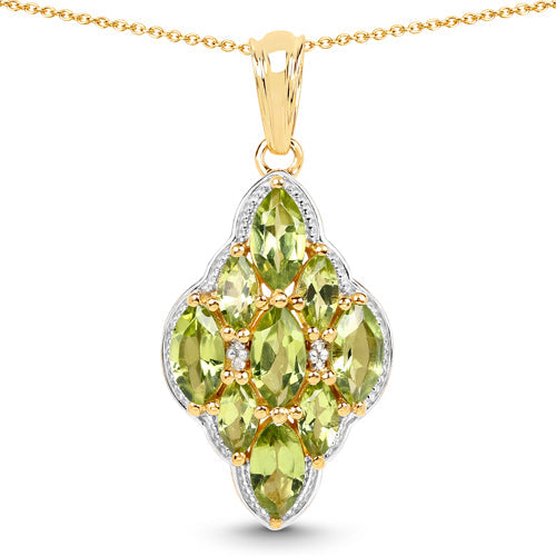 14K Yellow Gold Plated 4.02 Carat Genuine Peridot &amp; White Topaz .925 Sterling Silver Pendant