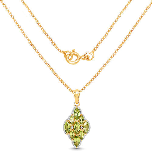 14K Yellow Gold Plated 4.02 Carat Genuine Peridot &amp; White Topaz .925 Sterling Silver Pendant