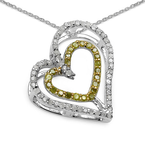 0.51 Carat Genuine White Diamond &amp; Yellow Diamond .925 Sterling Silver Pendant