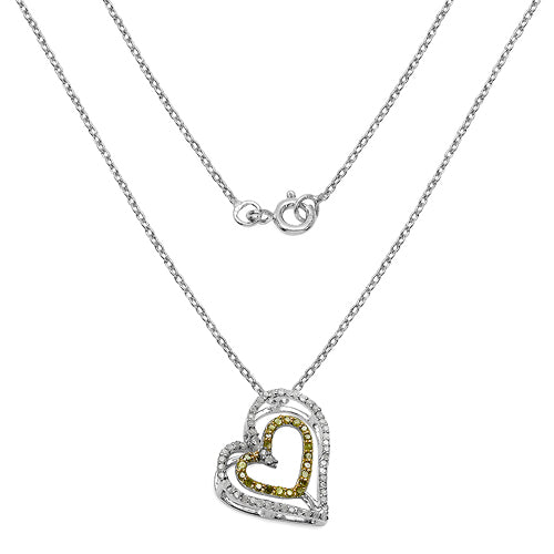 0.51 Carat Genuine White Diamond &amp; Yellow Diamond .925 Sterling Silver Pendant