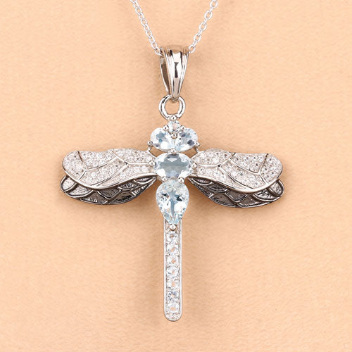1.86 Carat Genuine Aquamarine and White Zircon .925 Sterling Silver Pendant