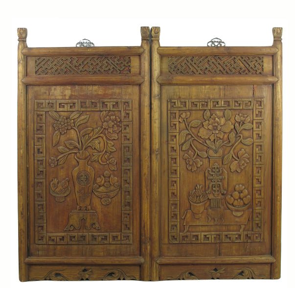 Pair of Hand Carved Antique Wall Hanging Panel