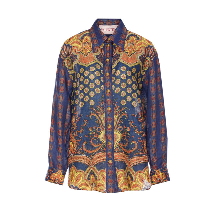 Valentino Garavani Women Paisley Linen Shirt With Medaglioni Voyage Imaginaire Pattern