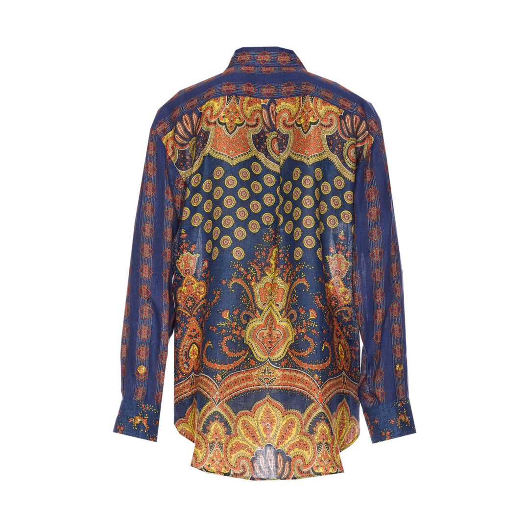 Valentino Garavani Women Paisley Linen Shirt With Medaglioni Voyage Imaginaire Pattern