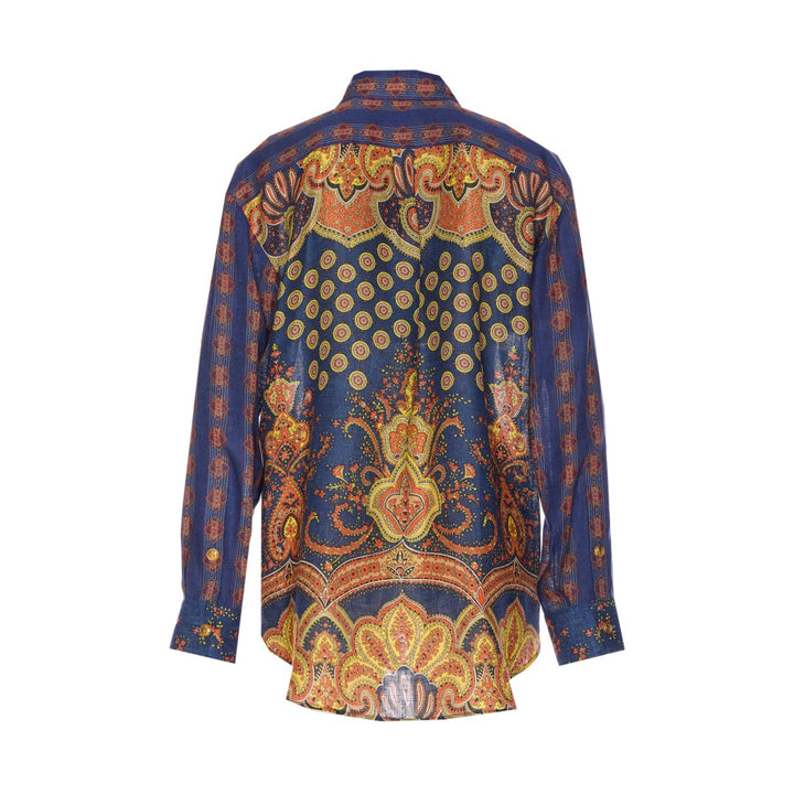 Valentino Garavani Women Paisley Linen Shirt With Medaglioni Voyage Imaginaire Pattern