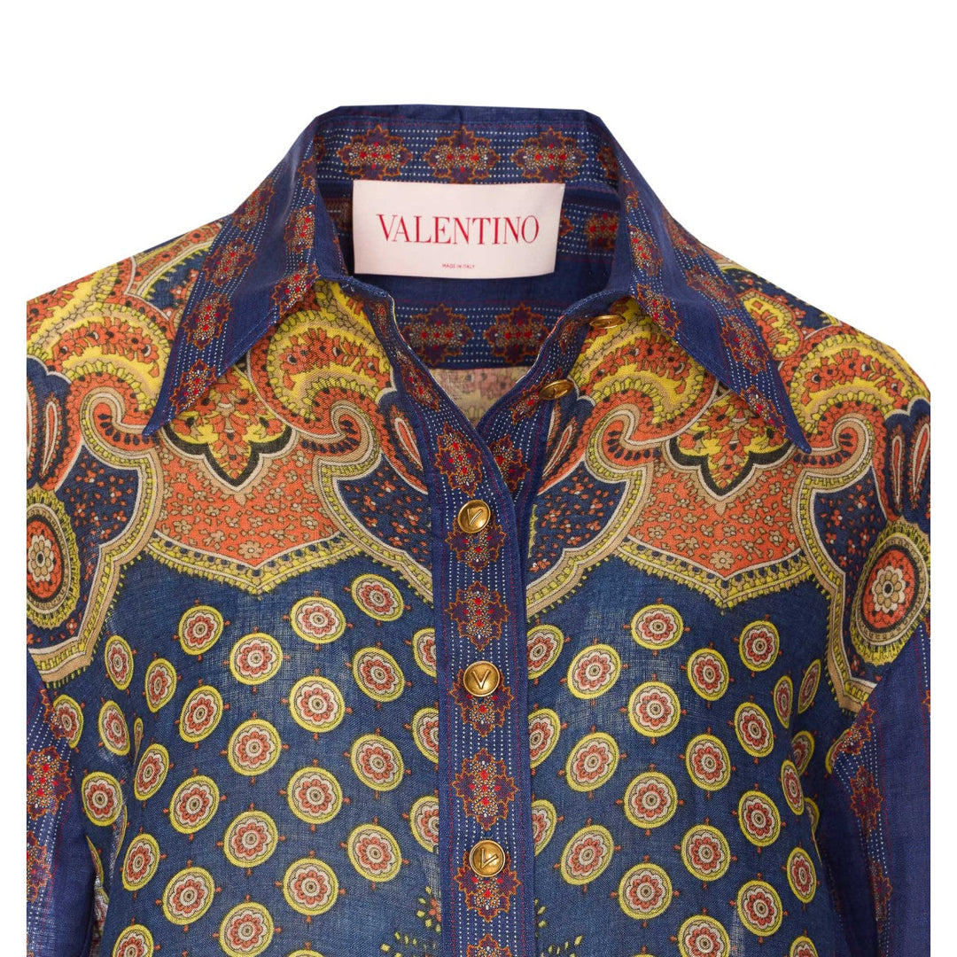 Valentino Garavani Women Paisley Linen Shirt With Medaglioni Voyage Imaginaire Pattern