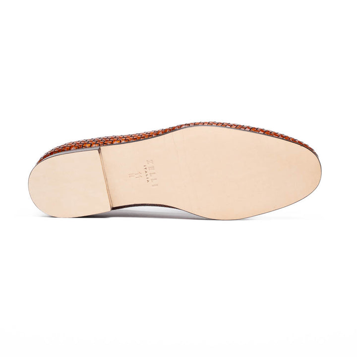 11-620-CGN PALIO Genuine Crocodile and Calfskin Basketweave Slip On, Cognac