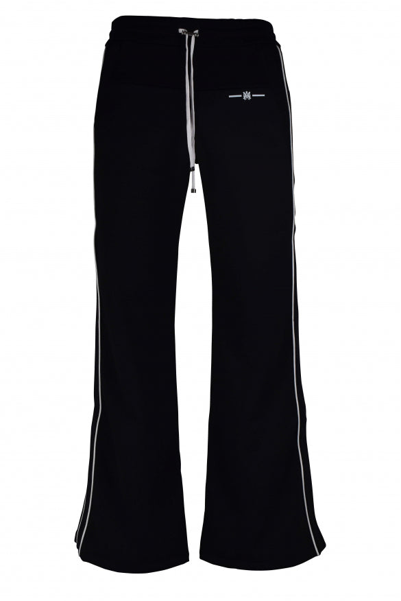 Black pants with a small logo on a white background