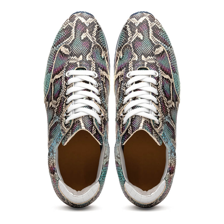 65-215-BLU PERI Python Embossed Italian Calfskin Sneakers, Marine Blue