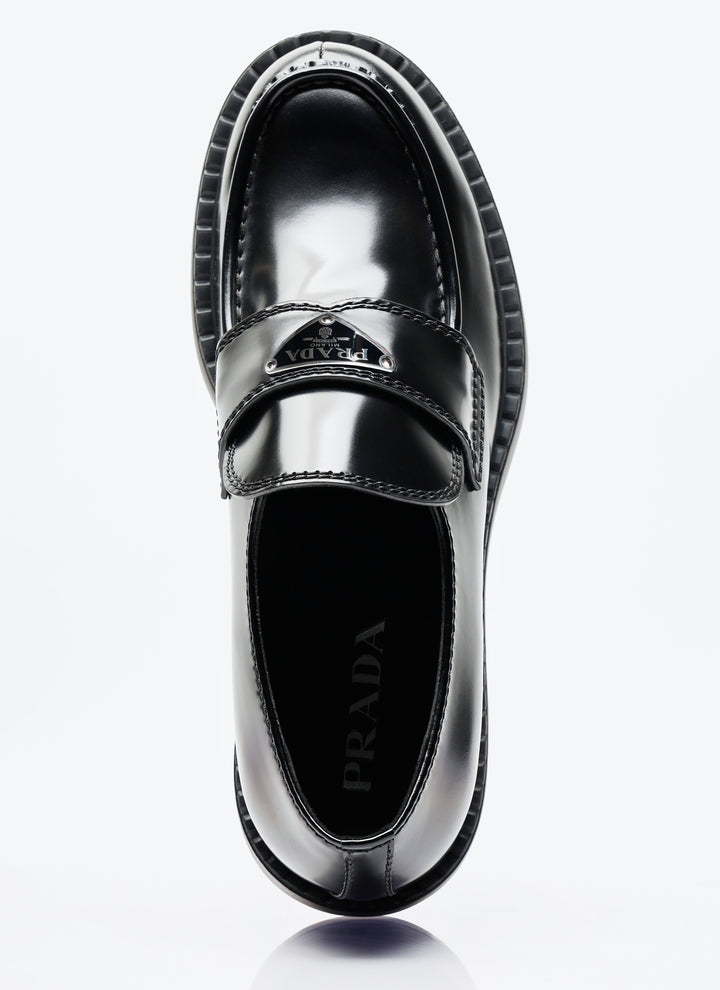 PRADA Chocolate Brushed Leather Loafers – Men | Black | Designer Collection