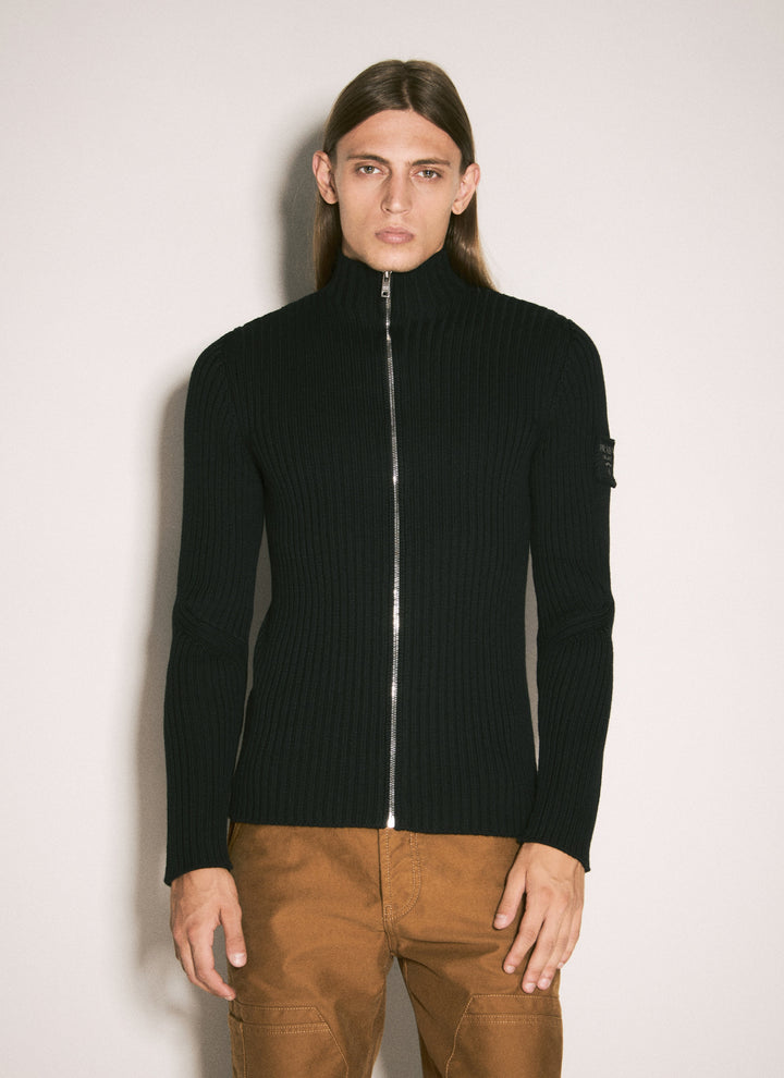 Prada Men Ribbed Wool Zip-Up Cardigan