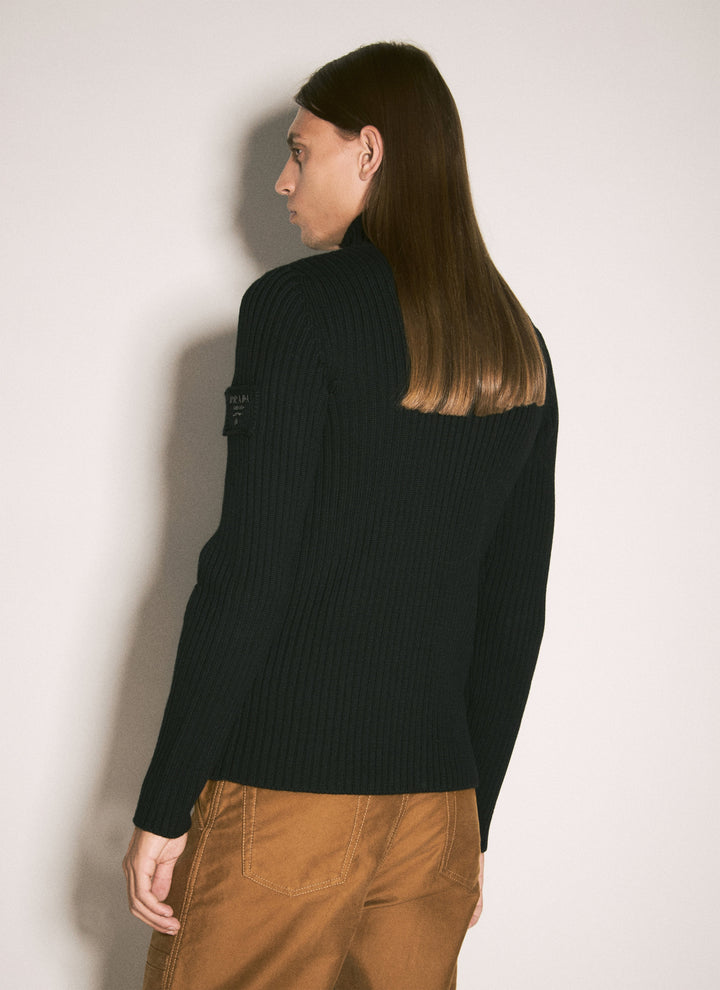 Prada Men Ribbed Wool Zip-Up Cardigan