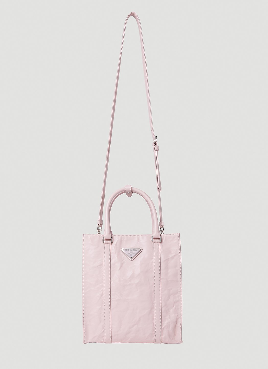 Prada Women Crinkled Leather Tote Bag