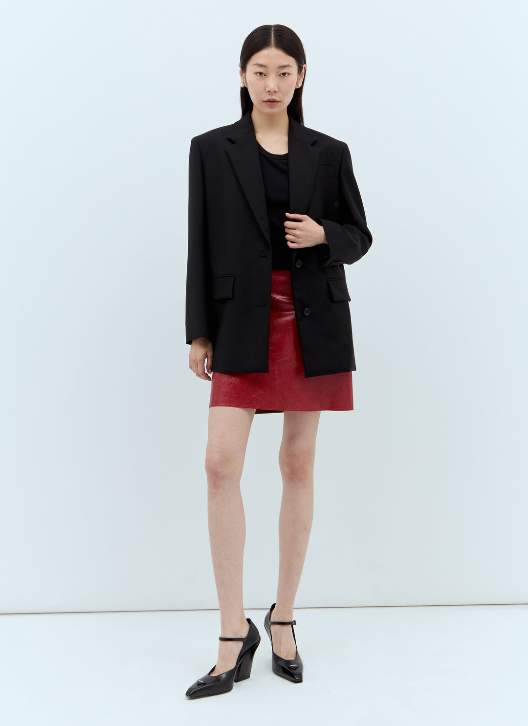 Prada Women Craquelé Leather Mini Skirt