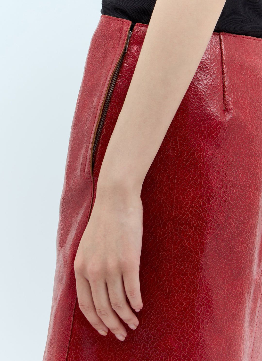 Prada Women Craquelé Leather Mini Skirt