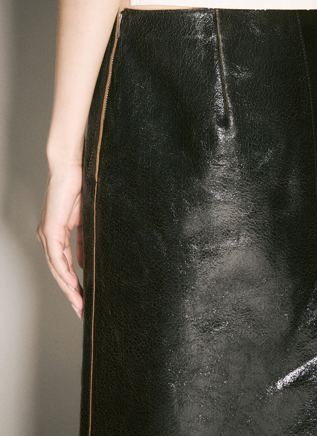 Prada Women Craquelé Leather Skirt