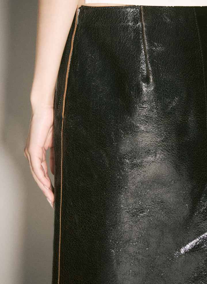 Prada Women Craquelé Leather Skirt