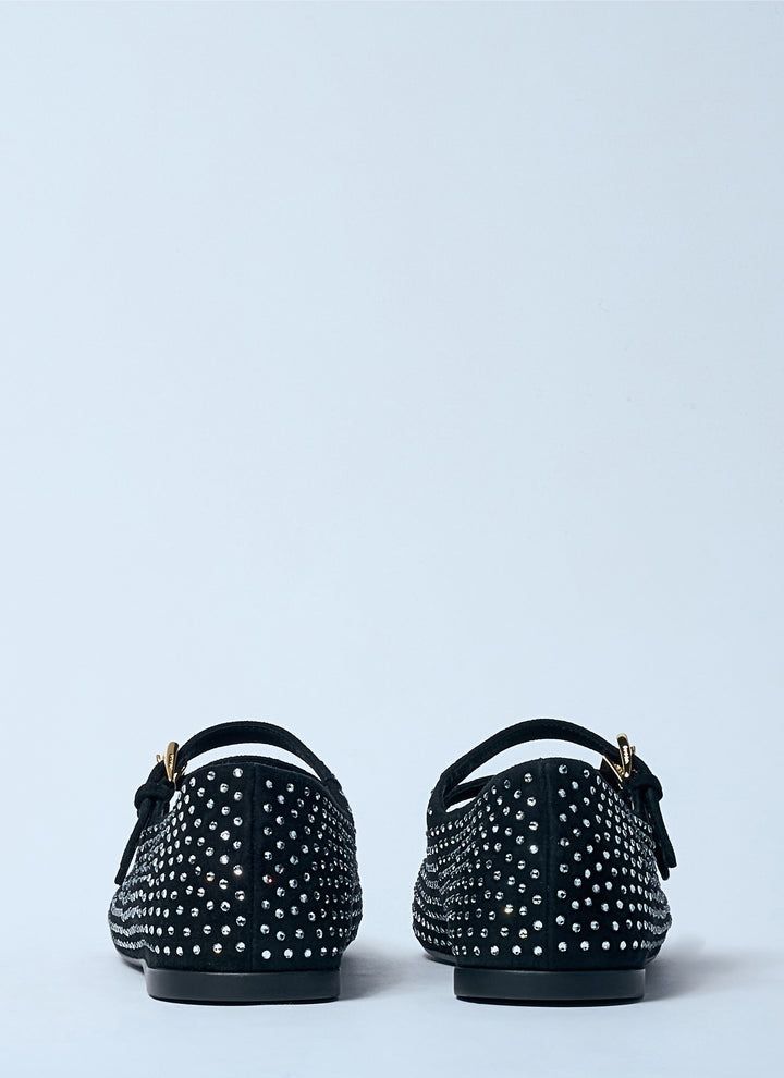 Prada Women Crystal-Embellished Suede Ballerina Flats