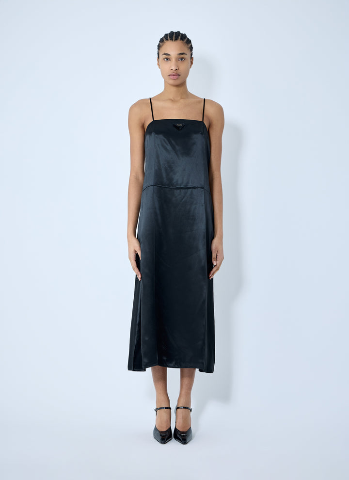 Prada Women Satin Logo Patch Midi Dress