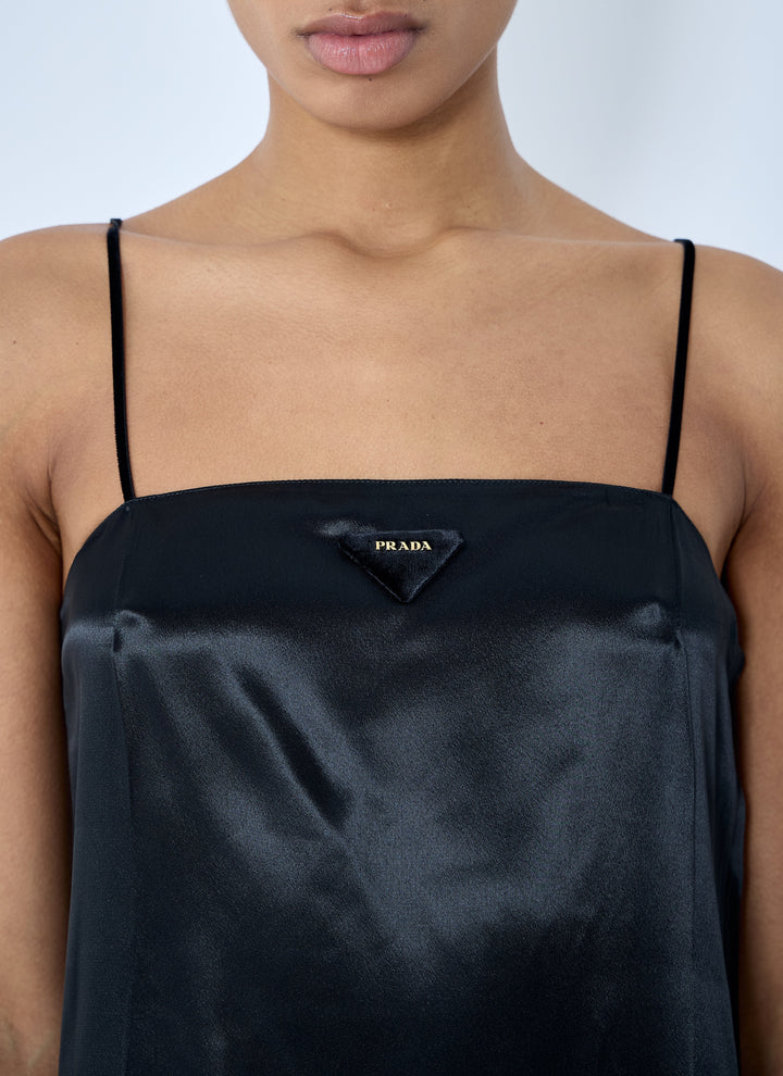 Prada Women Satin Logo Patch Midi Dress