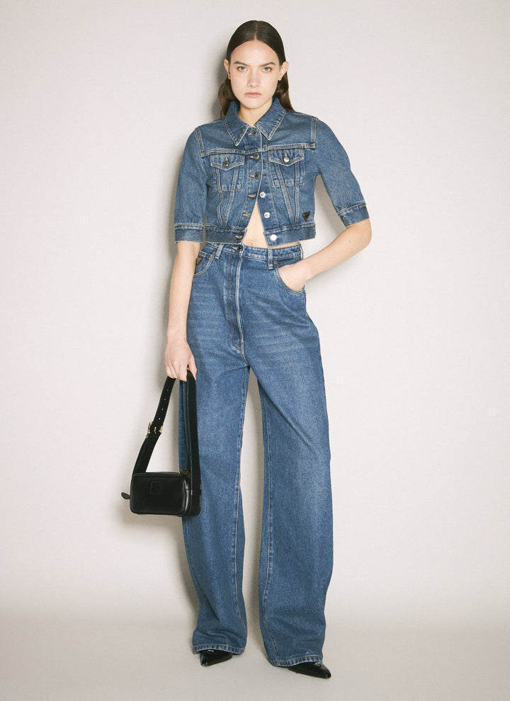 Prada Women Logo Plaque Balloon Jeans