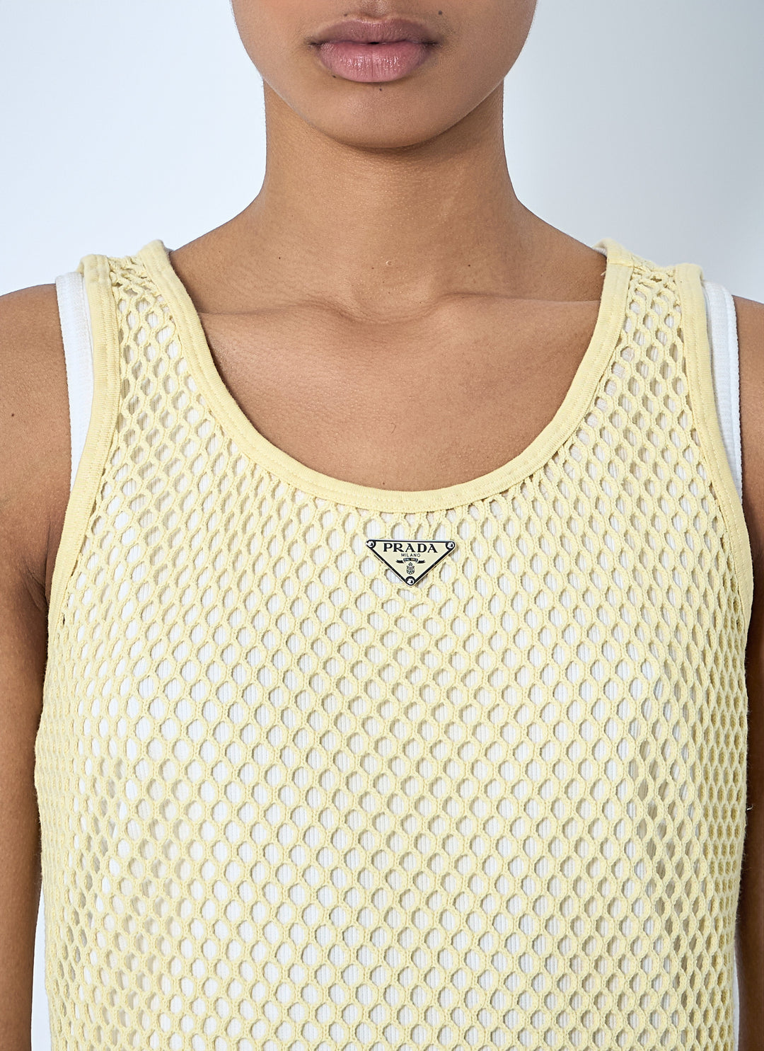 Prada Women Logo Plaque Open- Knit Tank Top