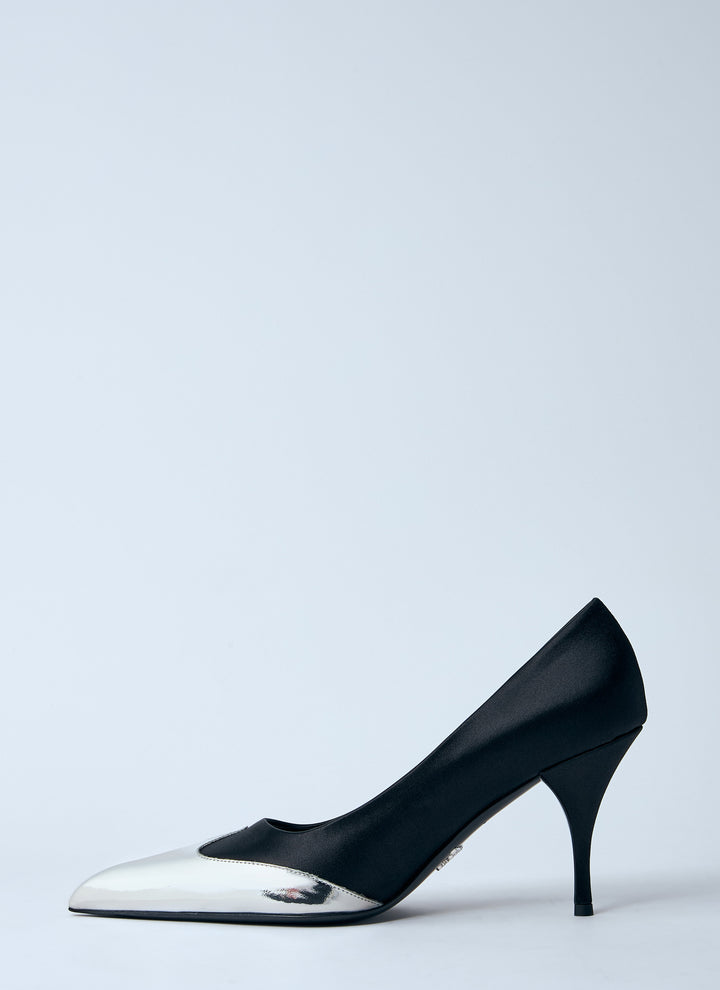 Prada Women Satin And Metallic Heeled Pumps