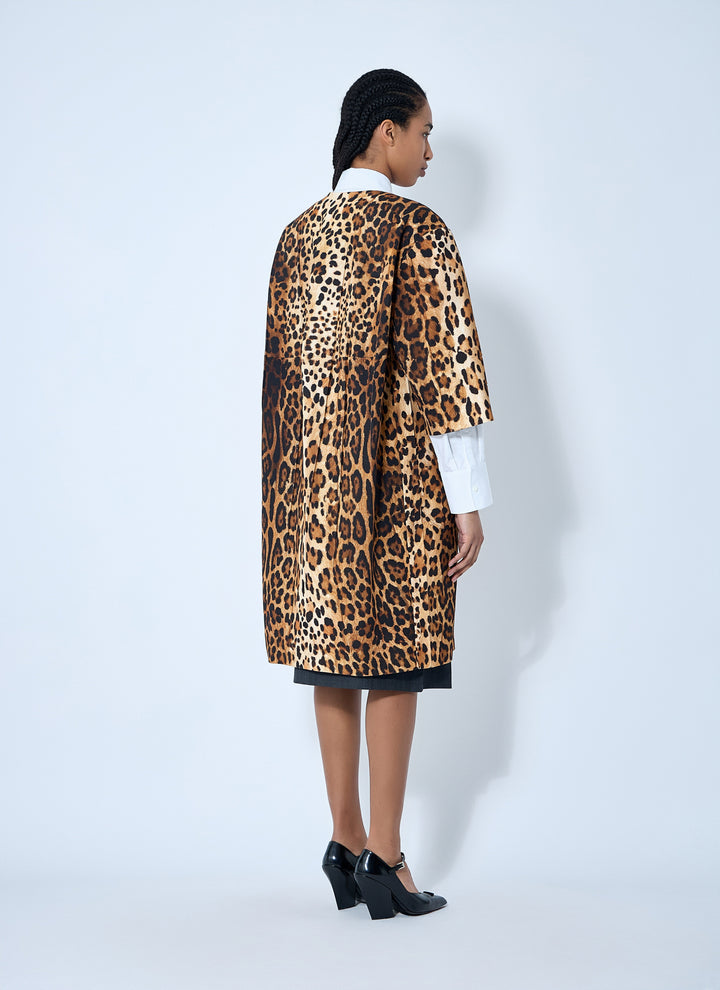 Prada Women Single-Breasted Leopard Print Drill Coat