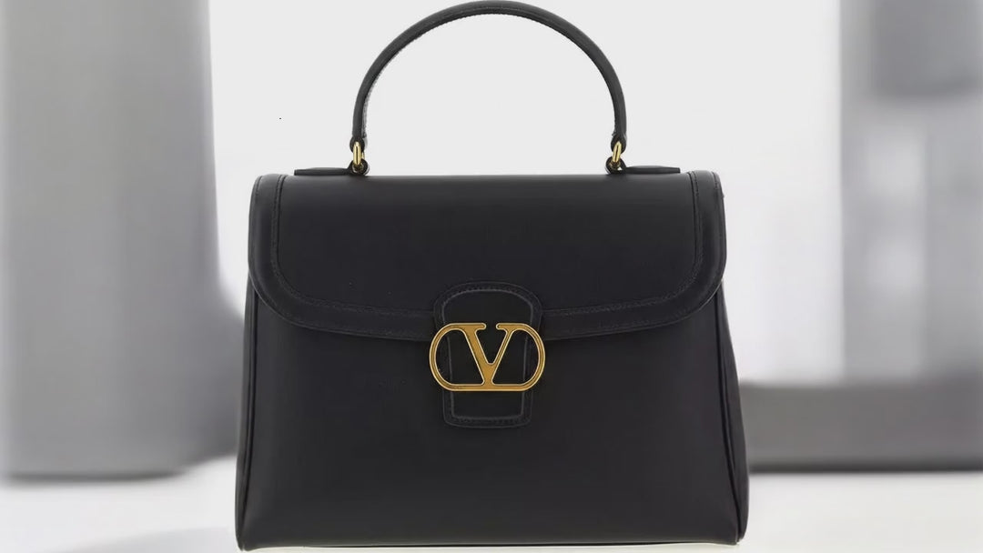 Valentino Garavani 9TO5 Black Calfskin Leather Handbag VLogo – Made in Italy