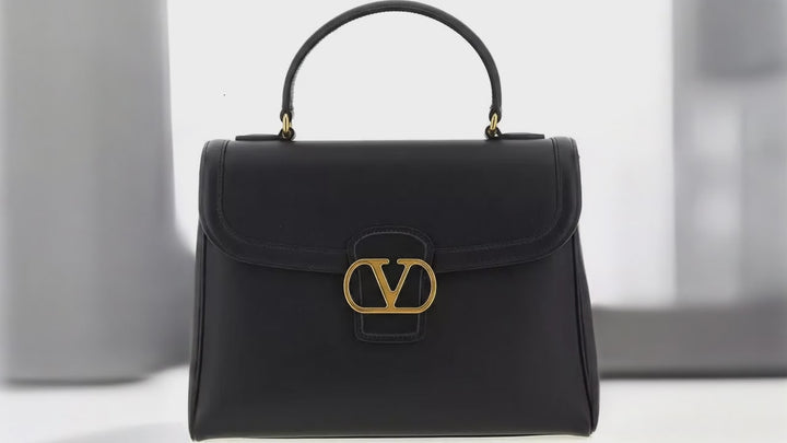 Valentino Garavani 9TO5 Black Calfskin Leather Handbag VLogo – Made in Italy