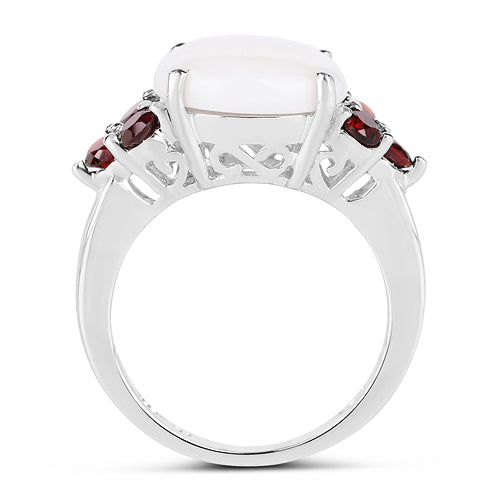 3.58 Carat Genuine Opal &amp; Garnet .925 Sterling Silver Ring