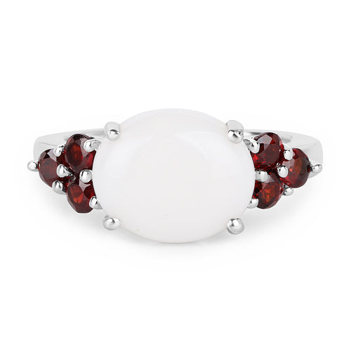 3.58 Carat Genuine Opal &amp; Garnet .925 Sterling Silver Ring