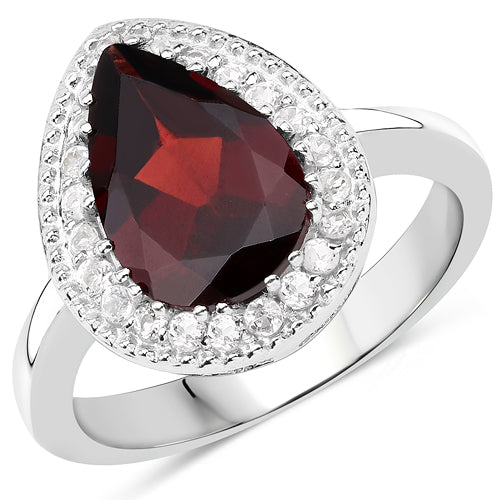 3.94 Carat Genuine Garnet &amp; White Topaz .925 Sterling Silver Ring