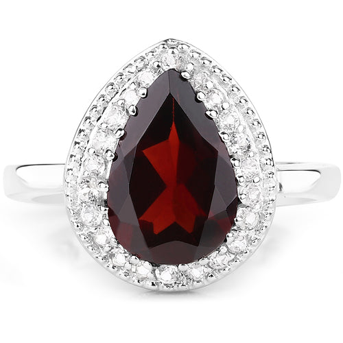 3.94 Carat Genuine Garnet &amp; White Topaz .925 Sterling Silver Ring