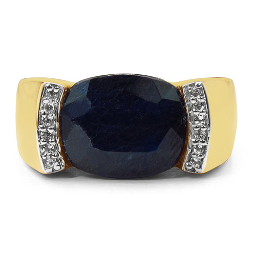 14K Yellow Gold Plated 9.07 Carat Genuine Sapphire &amp; White Topaz .925 Sterling Silver Ring