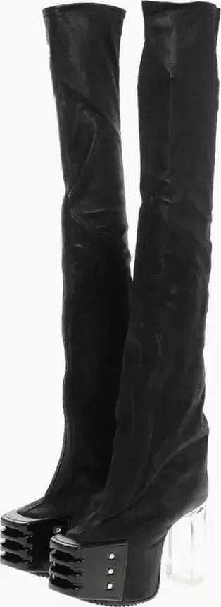 Rick Owens Leather Over the Knee Boots with Platform Sole 12cm