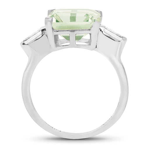 4.76 Carat Genuine Green Amethyst &amp; White Topaz .925 Sterling Silver Ring