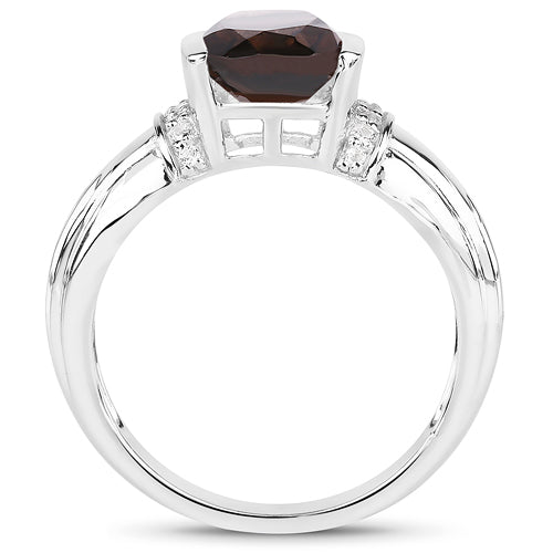 2.03 Carat Genuine Smoky Quartz &amp; White Topaz .925 Sterling Silver Ring