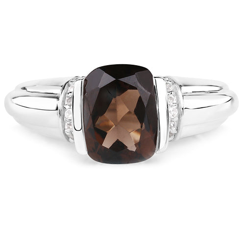2.03 Carat Genuine Smoky Quartz &amp; White Topaz .925 Sterling Silver Ring