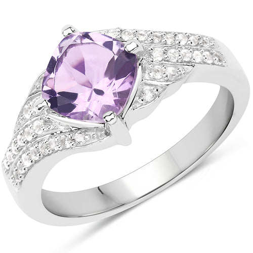 1.32 Carat Genuine Amethyst &amp; White Topaz .925 Sterling Silver Ring