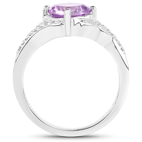 1.32 Carat Genuine Amethyst &amp; White Topaz .925 Sterling Silver Ring